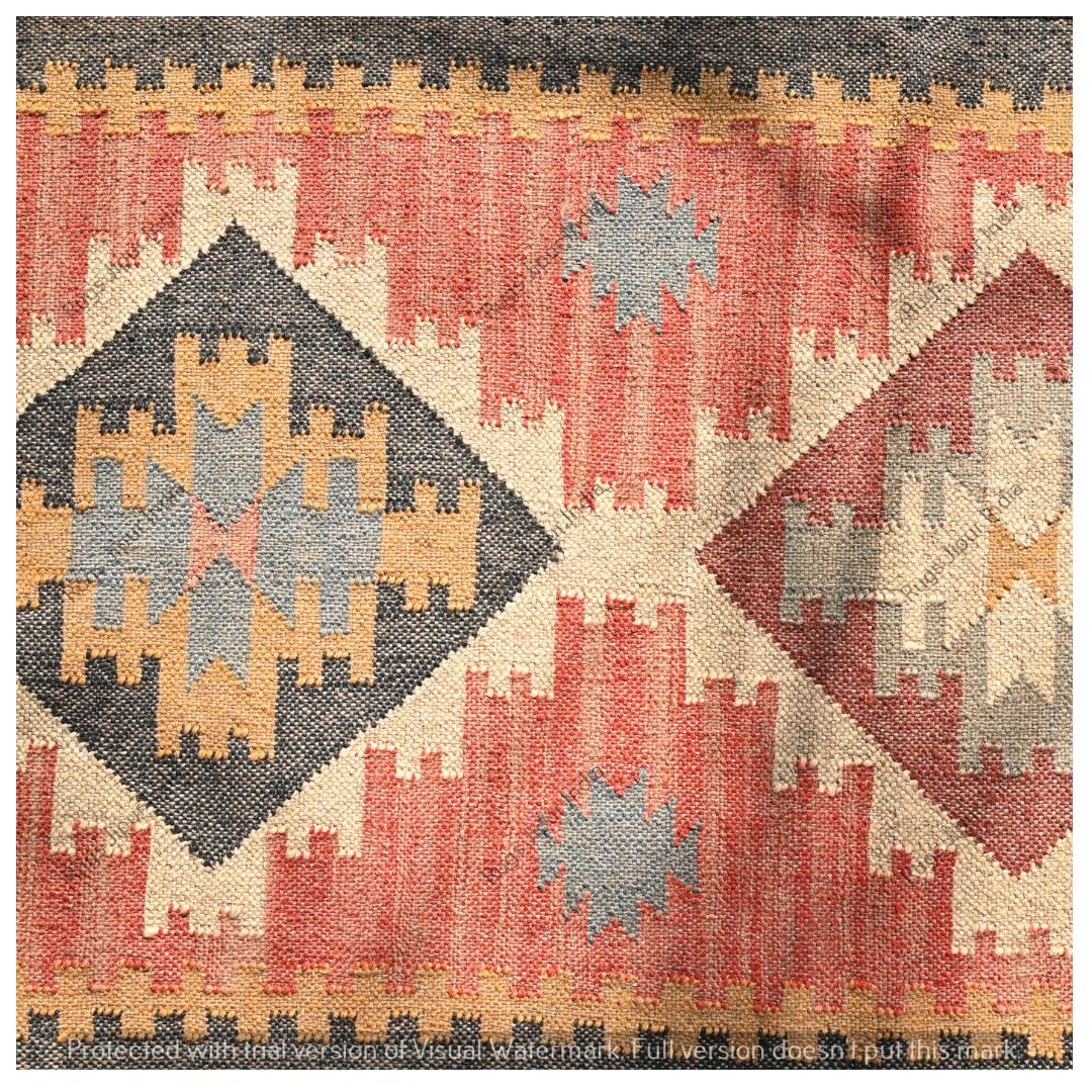RugsJaipurIndia Handwoven Kilim Wool & Jute Rug - Flatweave Dhurrie Area Rug for Living Room Kitchen Bedroom or Entryway Non-Slip Wool & Jute Rug for Stylish Home Decor