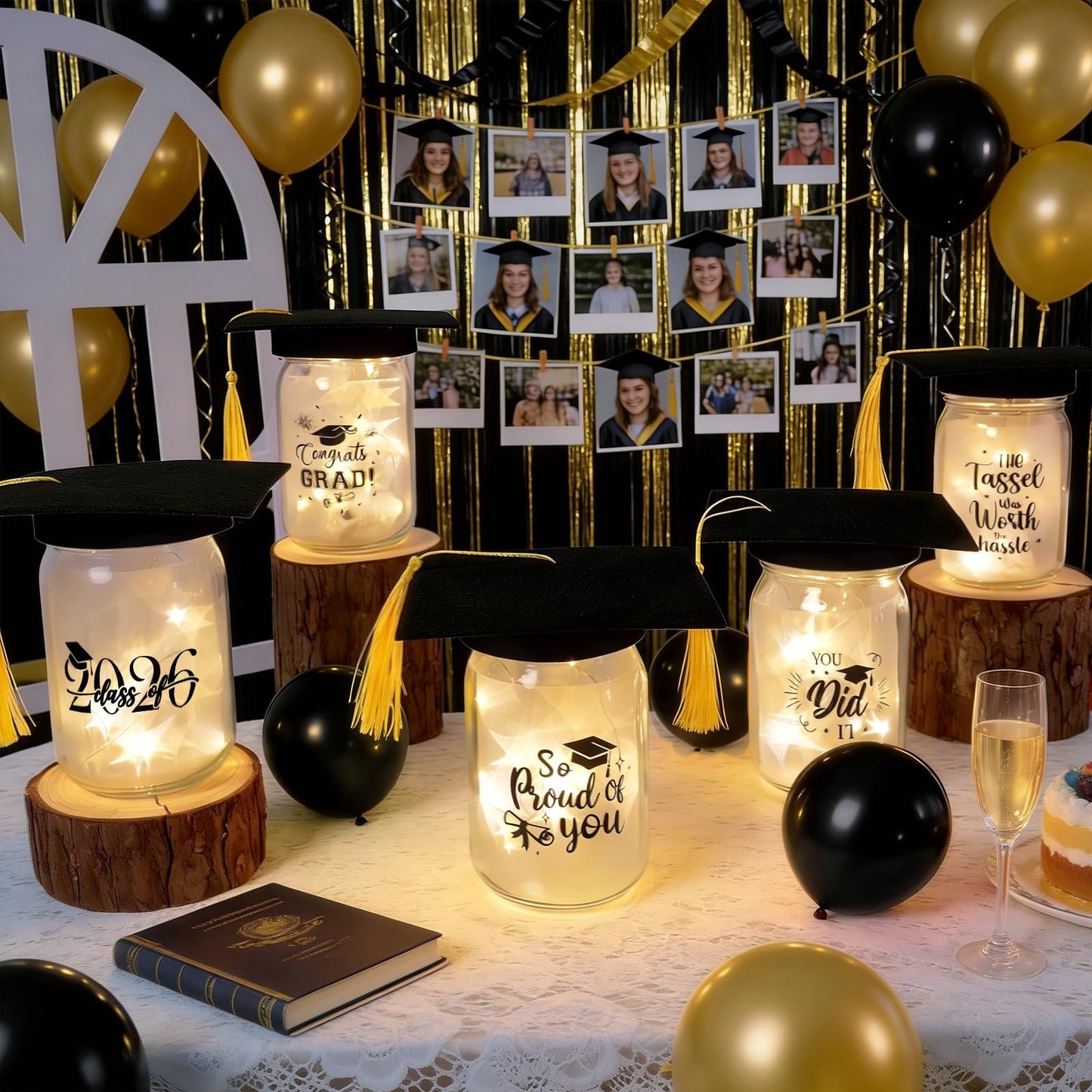 CUPLOOV 6 Sets 2026 Graduation Centerpieces for Tables, Mason Jar Centerpieces with Graduation Caps, Money Jars for College High School Congrats Grad Party Decor Supplies