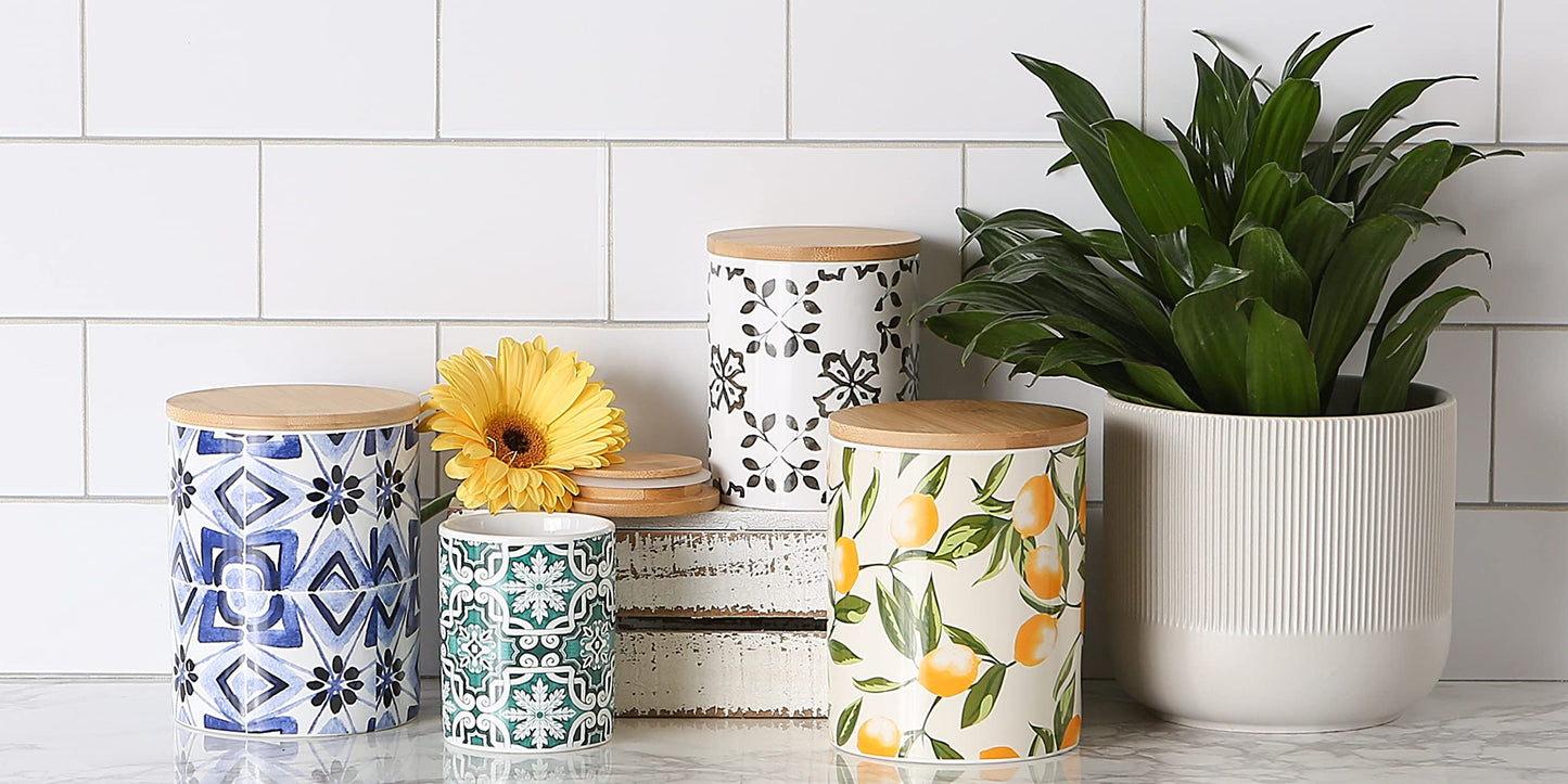 DII Kitchen Accessories Collection Ceramic, Canister Set, 4.5 Cup/3 Cup/1.25 Cup, Teal Tile