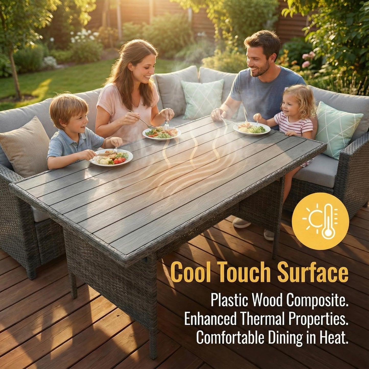 Wisteria Lane 7 Piece Patio Furniture Set, Wicker Patio Sectional with Wide Armrest, All Weather Outdoor Dining Set, Outdoor Furniture Patio Conversation Set with Ottoman, Ash Gray
