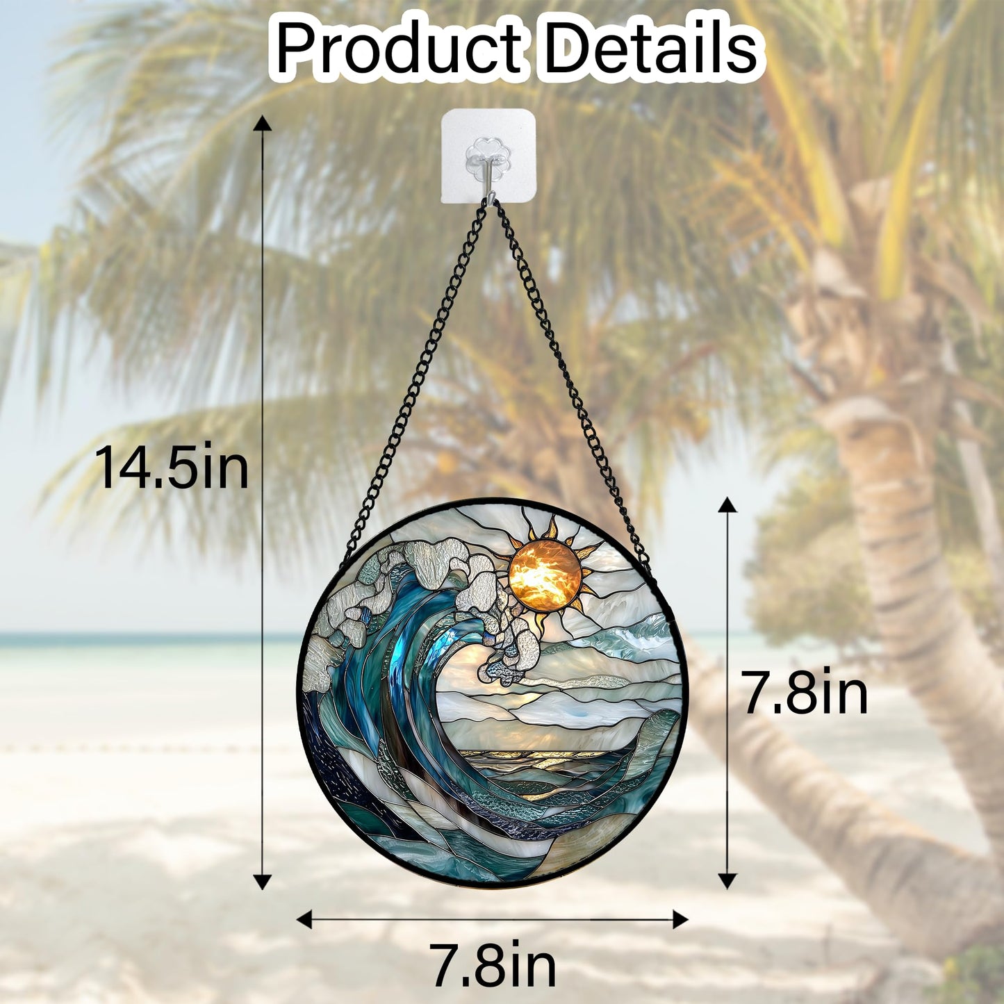 DASTOLL Stained Glass Window Hanging, Blue and White Waves Suncatcher Diamond Glass Panel Landscape Sun Catchers Decor for Birthday for Women, Men, Wife, Aunt, and Mom 7.8 in
