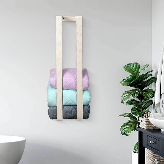 RELODECOR Blanket Wall Rack – Decorative Farmhouse Style Wooden Ladder – Rustic Quilt & Towel Holder – Wall Mounted Storage Rack for Living Room, Bedroom & Bathroom – Stylish White Design