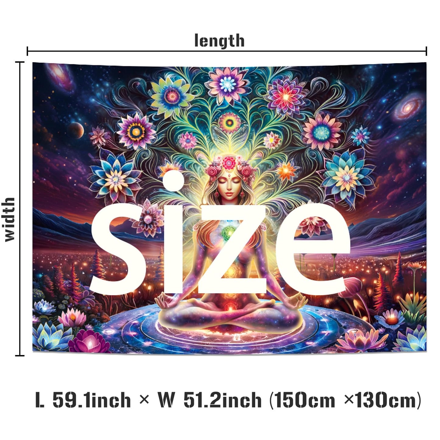 Dermijer Blacklight Seven Chakra Yoga Meditation Tapestry Flower Chakra Tapestries Galaxy Space Planet Tapestry UV Reactive Lotus Spiritual Tapestries Wall Hanging for Home Decor 59.1L x 51.2W