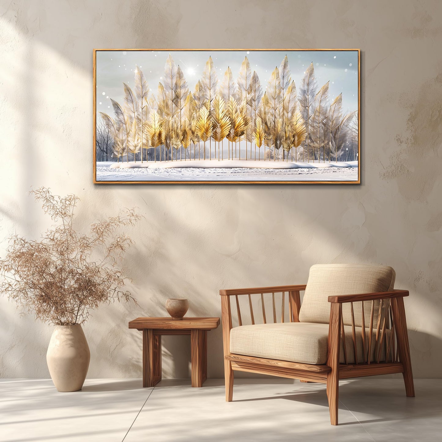 JUDASJART Canvas Wall Art For Living Room Wall Decor For Bedroom Office Wall Decoration Gold Feather Tree Snow Landscape Painting Farmhouse Pictures Artwork Room Aesthetic Home Decor 20x40 In