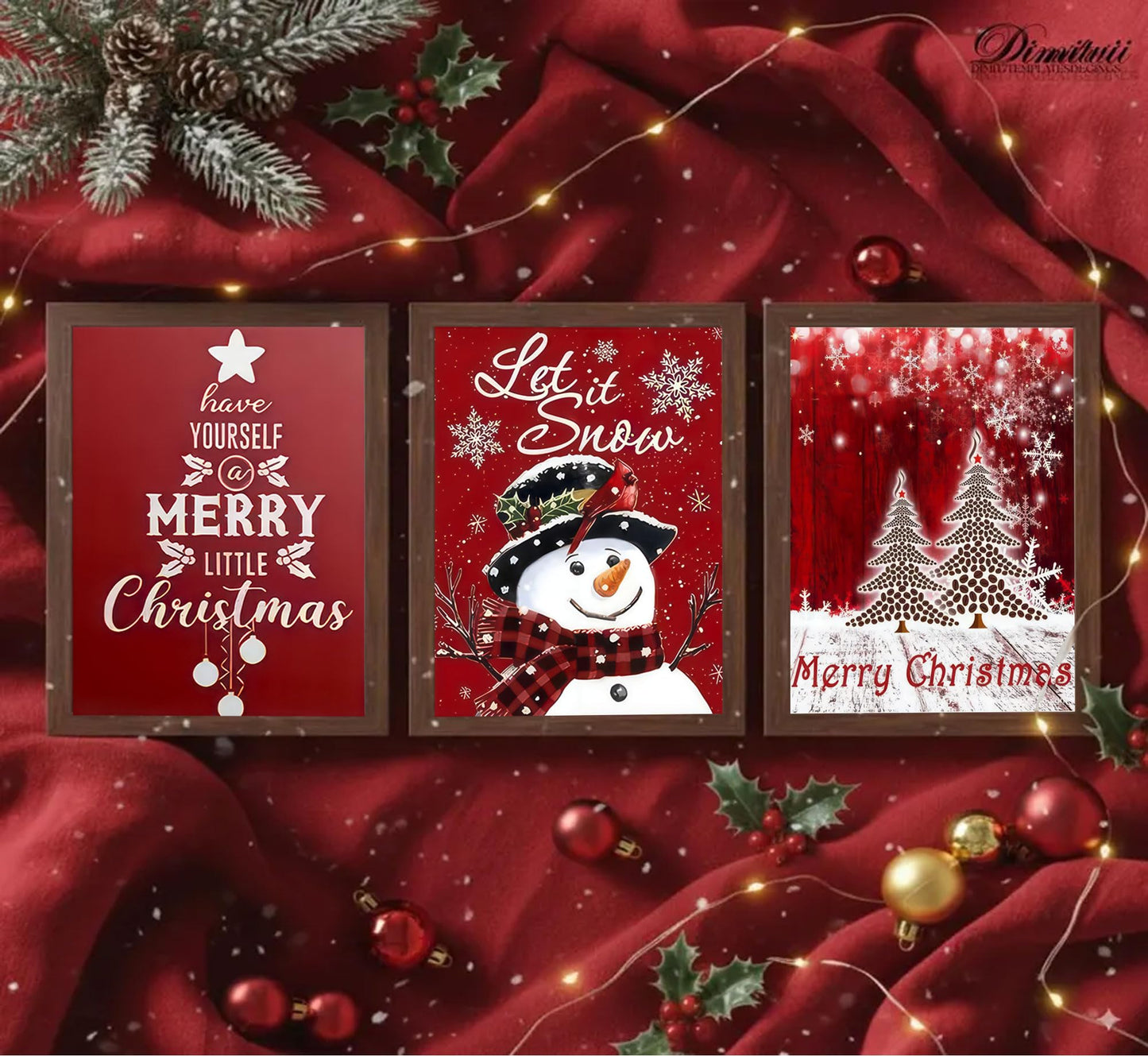 3pcs Red Christmas Canvas Wall Art Tree Snowman Posters Prints Paintings Winter Christmas Quotes Wall Decor Pictures for Living Room And Bedroom Furniture Decoration Unframed