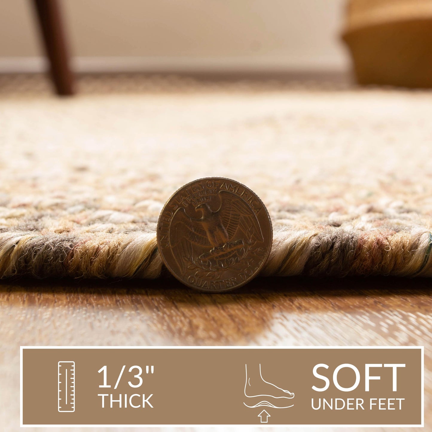 Super Area Rugs Braided Rugs 3X5 Farmhouse Kitchen Rug - Ridgewood Braided Rug for Living Room - Reversible - Indoor/Outdoor - Made in USA - Taupetone/Beige, 3' X 5' Oval
