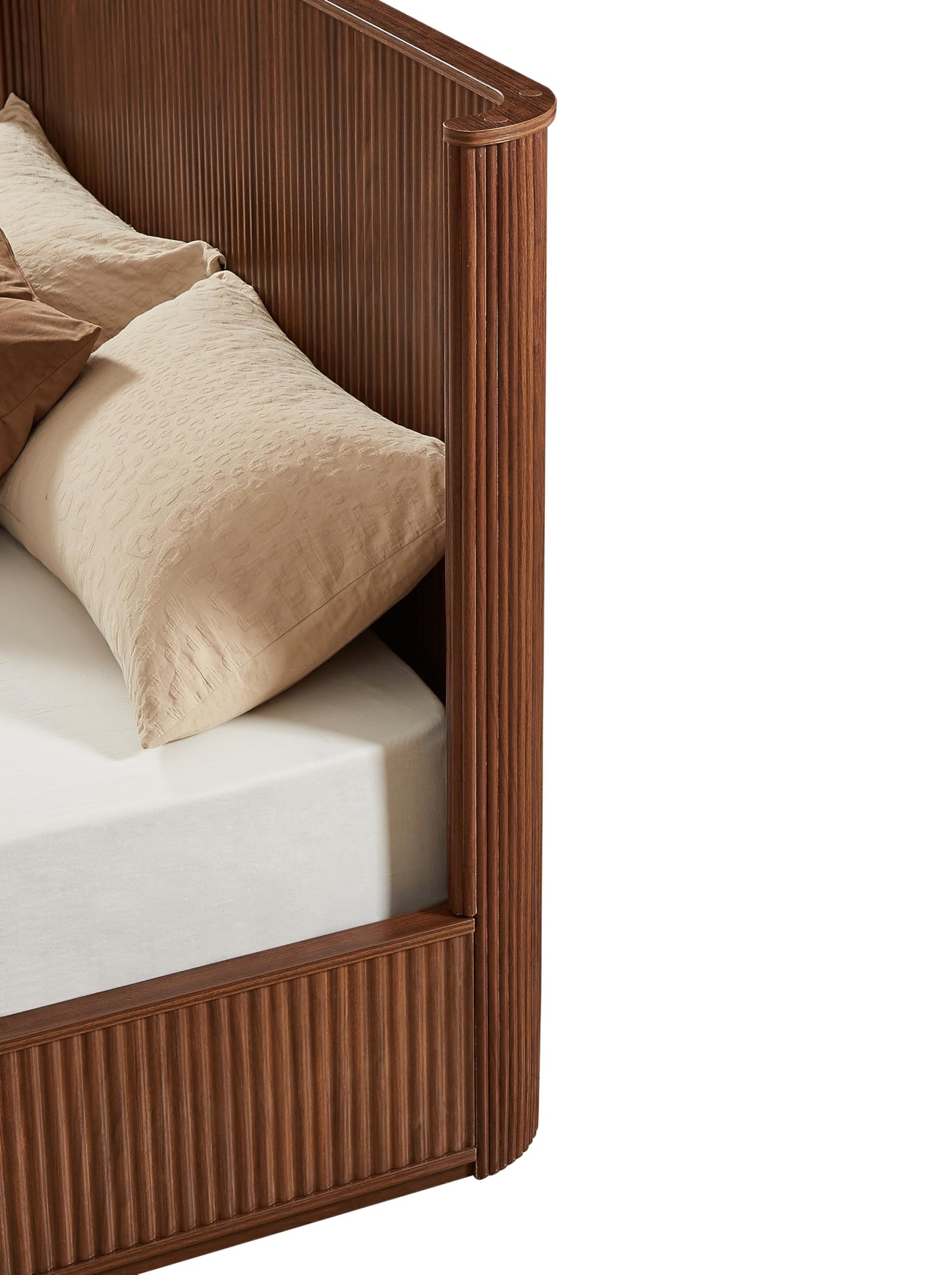 KEIKI Queen Bed Frame with 44" Tall Fluted Headboard, Natural Walnut Platform Bed Frame, Modern Wood Bed Frame with Solid Slats, No Box Spring Needed, Noise-Free, Easy Assembly