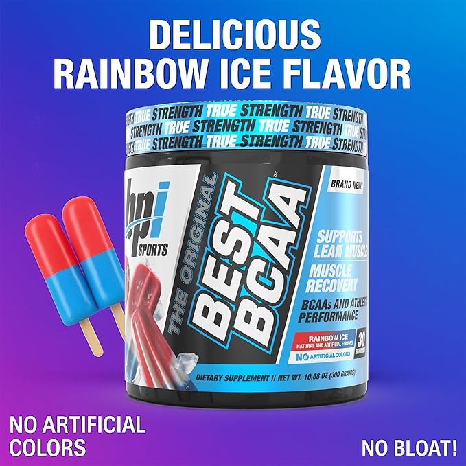 BPI Sports Best BCAA Powder - Muscle Recovery Support - Branched Chain Amino Acids | Building Blocks of Protein and Muscle - Post Workout Recovery ??Hydration ??Rainbow Ice, 30 Servings