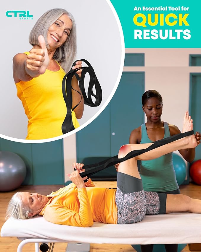 Stretching Strap Non Elastic Yoga Strap with Loops - Stretching Band for Physical Therapy, Stretch Bands for Exercise and Flexibility - Stretch Strap with 10 Loops, Hamstring & Leg Stretcher by CTRL Sports