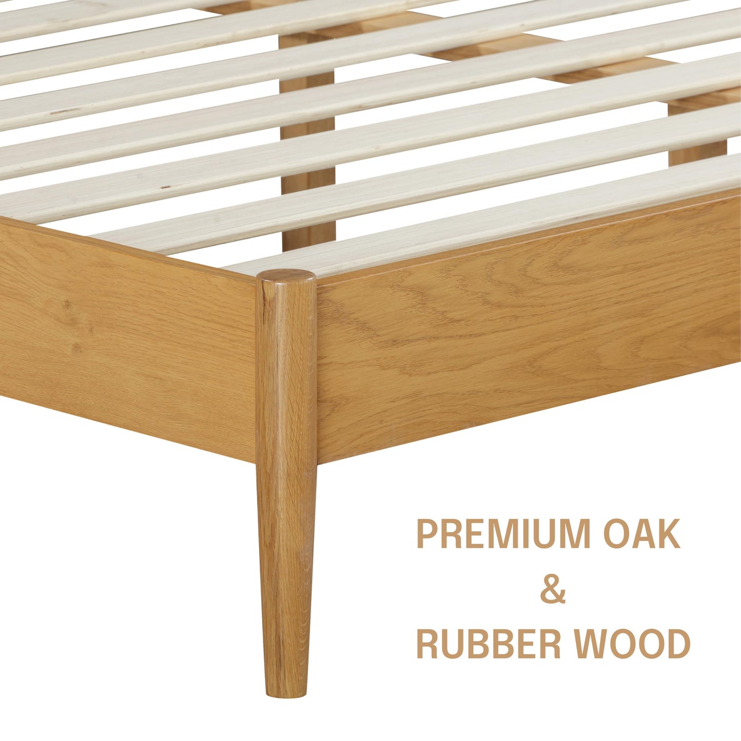 NTC Lupin Wooden Bed Frame with Headboard and Natural Rattan, Solid Oak/Rubber Wood Foundation with Silent Slats, 1000 Lb Capacity, Effortless Assembly (Natural Cane - Rustic Oak, Queen)
