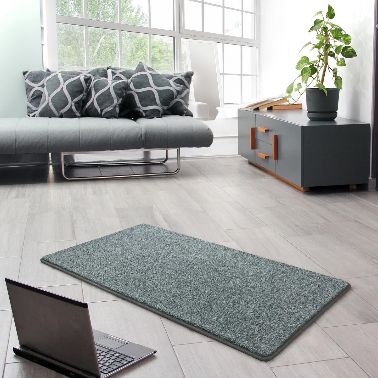 Keeko Soft 2x4 Small Runner Rug, Bedside Rugs for Bedroom Indoor Runner Hallway Carpets Non Slip Living Room Area Throw Rugs Memory Foam Laundry Room Rug for Teen Kids Boys Dorm Room Decor Grey