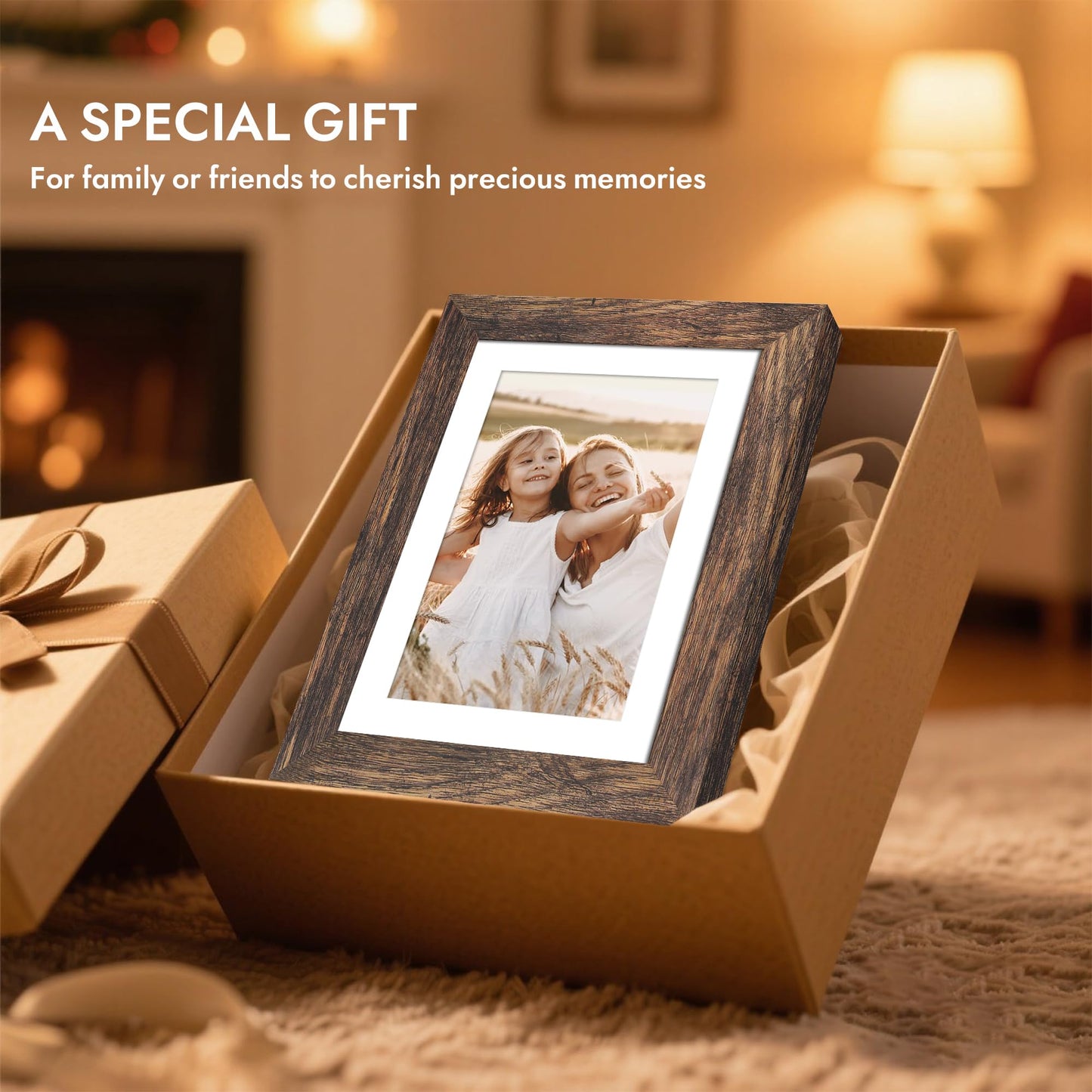 Hongkee 5x7 Picture Frame with Glass, Display Pictures 4x6 with Mat or 5 x 7 without Mat - Wall and Tabletop, 5 by 7 Photo Wooden Frames (Rustic Brown, 1 Pack)