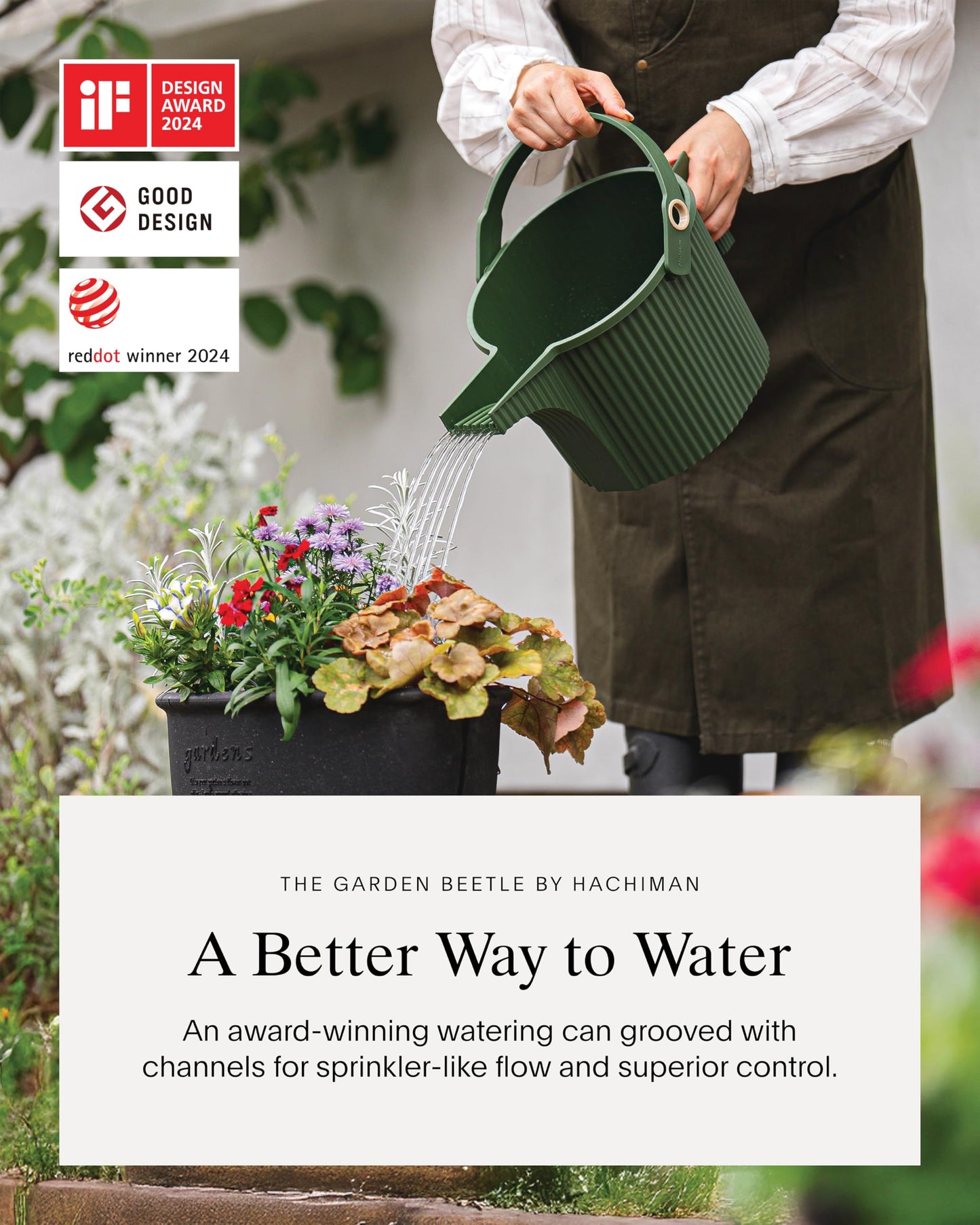 Hachiman Small Watering Can - 1.5 L Plant Watering Can with Widened Spout for Indoor and Outdoor Plants - Hands-Free Filling - 13.3" × 5.3"- Garden Green