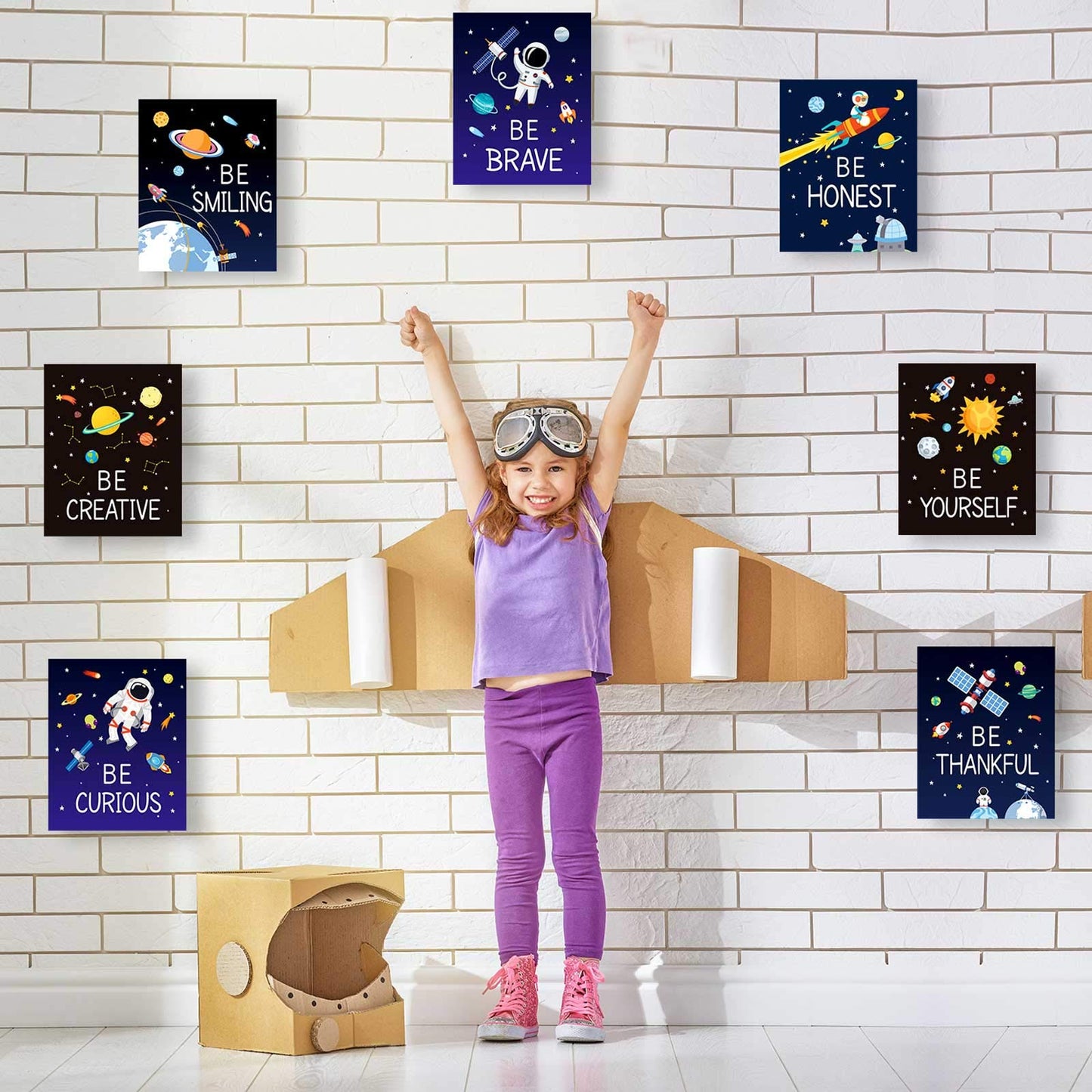 Zonon 9 Pieces Outer Space Decor for Kids Room Boy Bedroom 8 x 10 Inch Outer Space Unframed Posters Inspirational Art Decoration for Boys and Girls Playroom Nursery College Dorm Decor