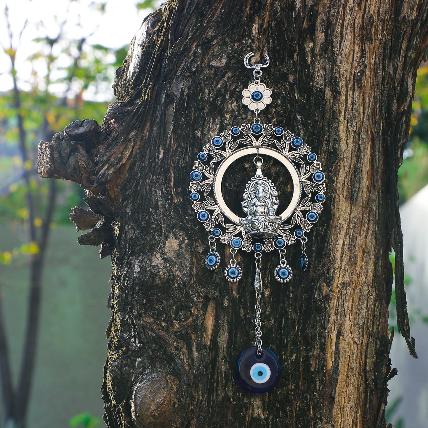 Large Evil Eye Wall Hanging Big Car Charm Ganesha Wall Decor Decoration for Home Door Window Protection Ornerment Blessing Items Housewarming Birthday Spiritual Gifts for Friend Mother