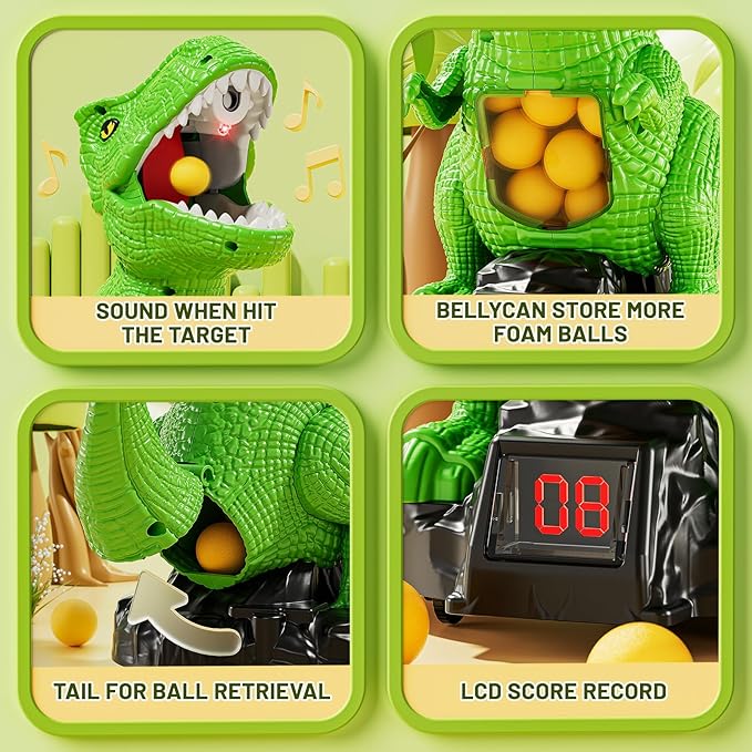 Moveable Dinosaur Shooting Toys for Kids 3-8 Years, Movable Shooting Target Toy with Air Pump Guns, Interactive Competition Game Gift for Boys and Girls Ages 3 4 5 6 7 8 Years Old