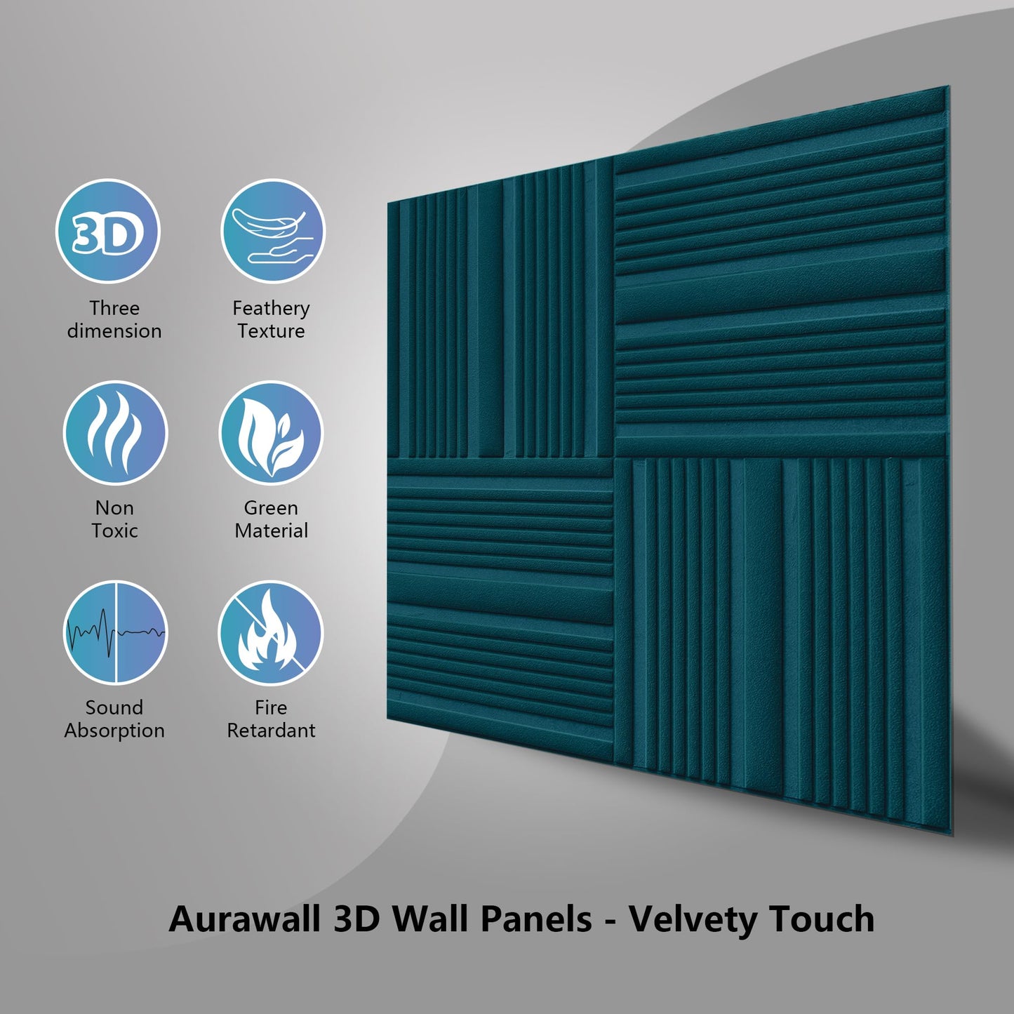 Aurawall Velvet 3d wall panels for Interior wall Decor peel and stick, Soundproof Geometric Textured 3d Wall Panels for Living Room, Bedroom, TV Background 17.7" x 17.7", Covers 26.15 Sq.Ft 12pcs Teal