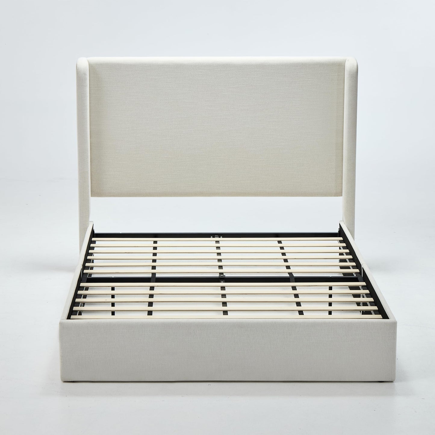 Tall Headboard Upholstered Bed,Queen Size Platform Bed Frame with 54" High Wingback Headboard,No Box Spring Needed,Wood Slat Support,Easy Assembly,Modern Minimalist Premium Textured,Ivory Chenille