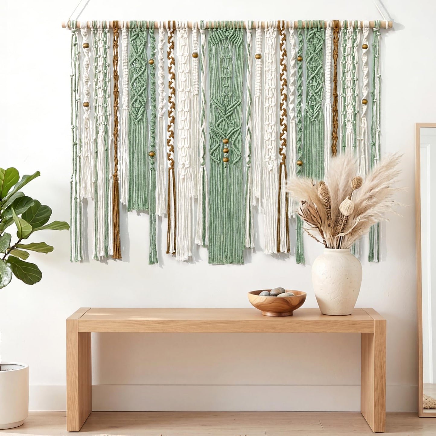 MEIVINES Macrame Wall Hanging Large Wall Art Handmade Woven Tapestry Boho Tapestry Macrame Wall Decor Art Home decoration for Living Room Bedroom Apartment Dorm Wedding Party 38" x 29"