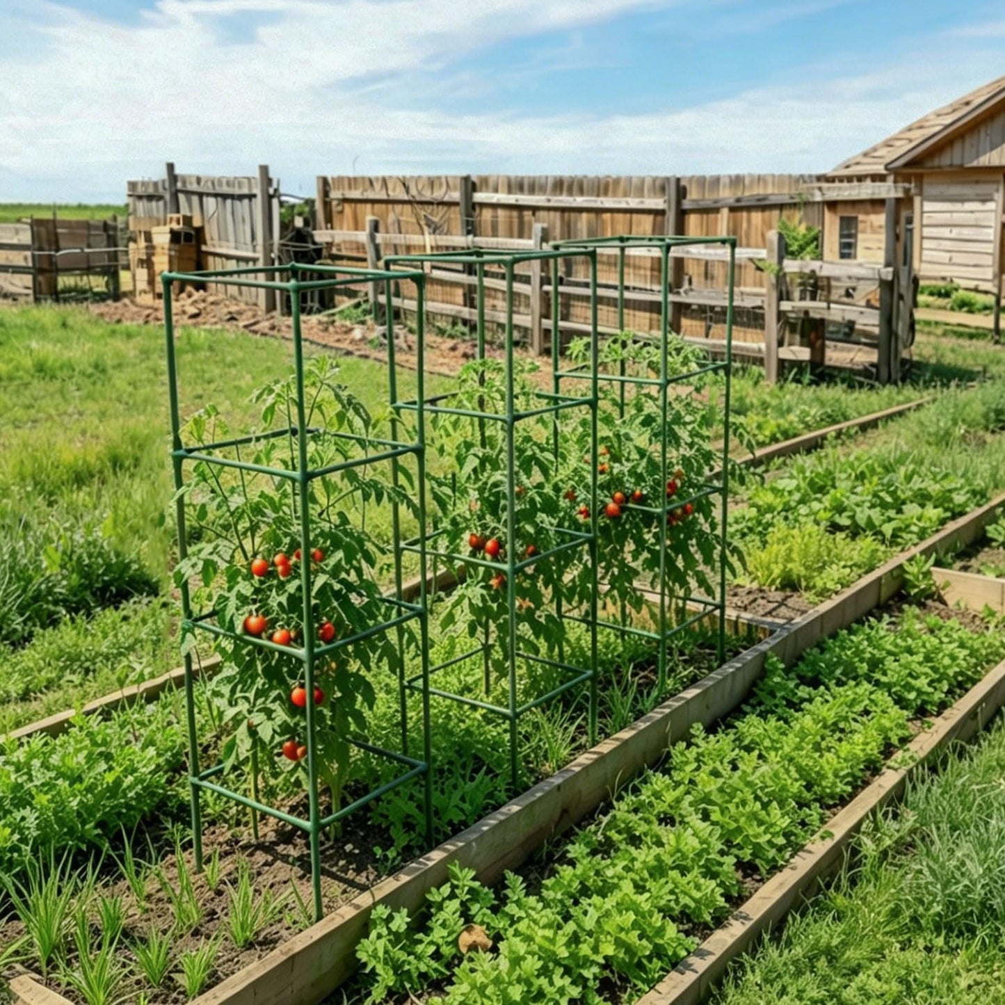 ZeeDix 4 Pack Tomato Cages for Garden 60 Inches, Heavy Duty Square Adjustable Tomato Trellis Cage Climbing Plant Support Trellis Plant Cages for Climbing Vegetables Flowers with 40Pcs Clips