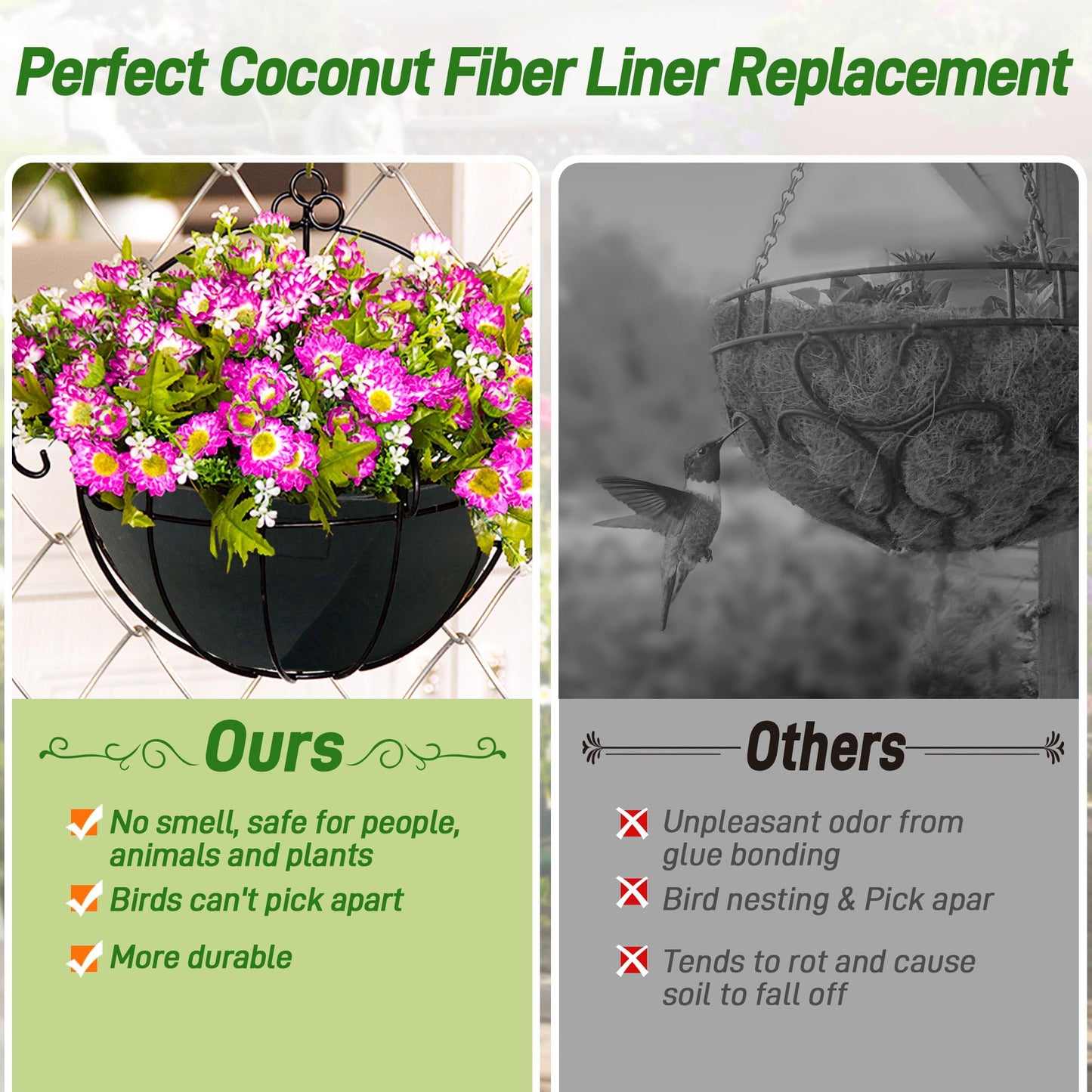 Sumloty 4 Pack 12 Inch Fabric Planter Basket Liner- Felt Flower Pot Liners Replacement Coco Fiber Liner for Hanging Basket Flowers Round Hanging Basket Liners Prevent Birds from Nesting