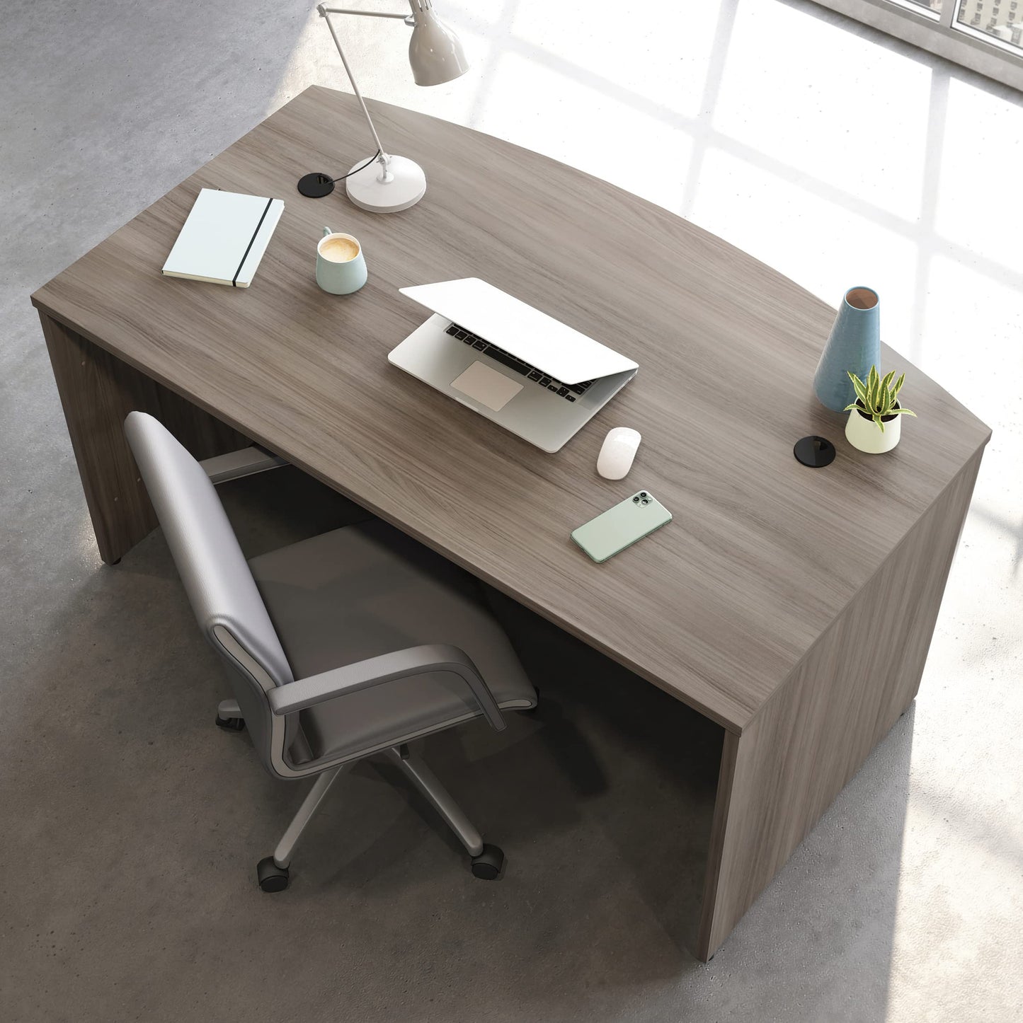 OfficeWorks by Sauder Affirm 60'' Bow Front Desk Shell, L: 34.25'' x W: 59.06'' x H: 29.29'', Hudson Elm