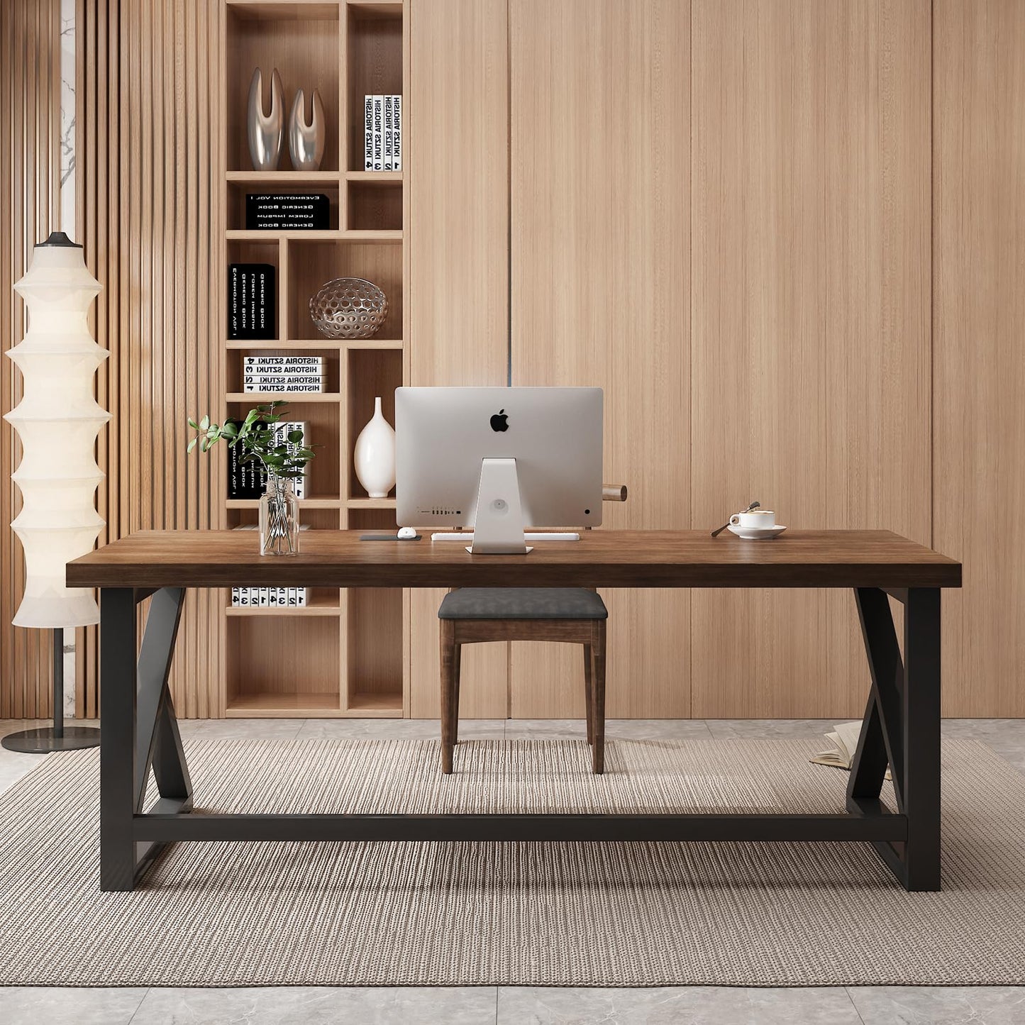 QZYJKJ 55inch Solid Wood Computer Desk,Large Office Desk Home Simple Modern Long Desk Study Writing Desk Dining Table for Home Office