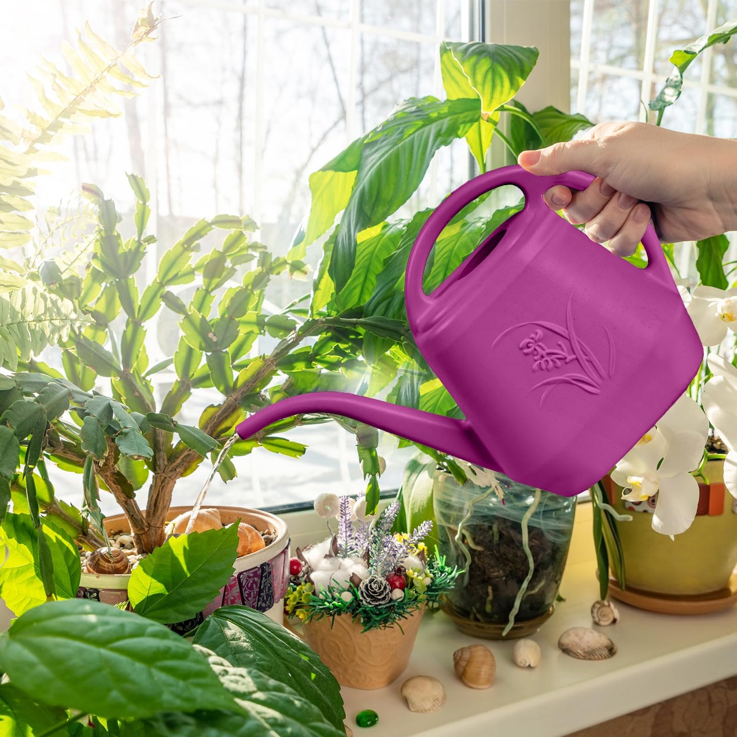 ZXJ Plant Watering Can - for Indoor and Outdoor Home Garden Plants - with Long Spout - Rose Red - 1/2 Gallon