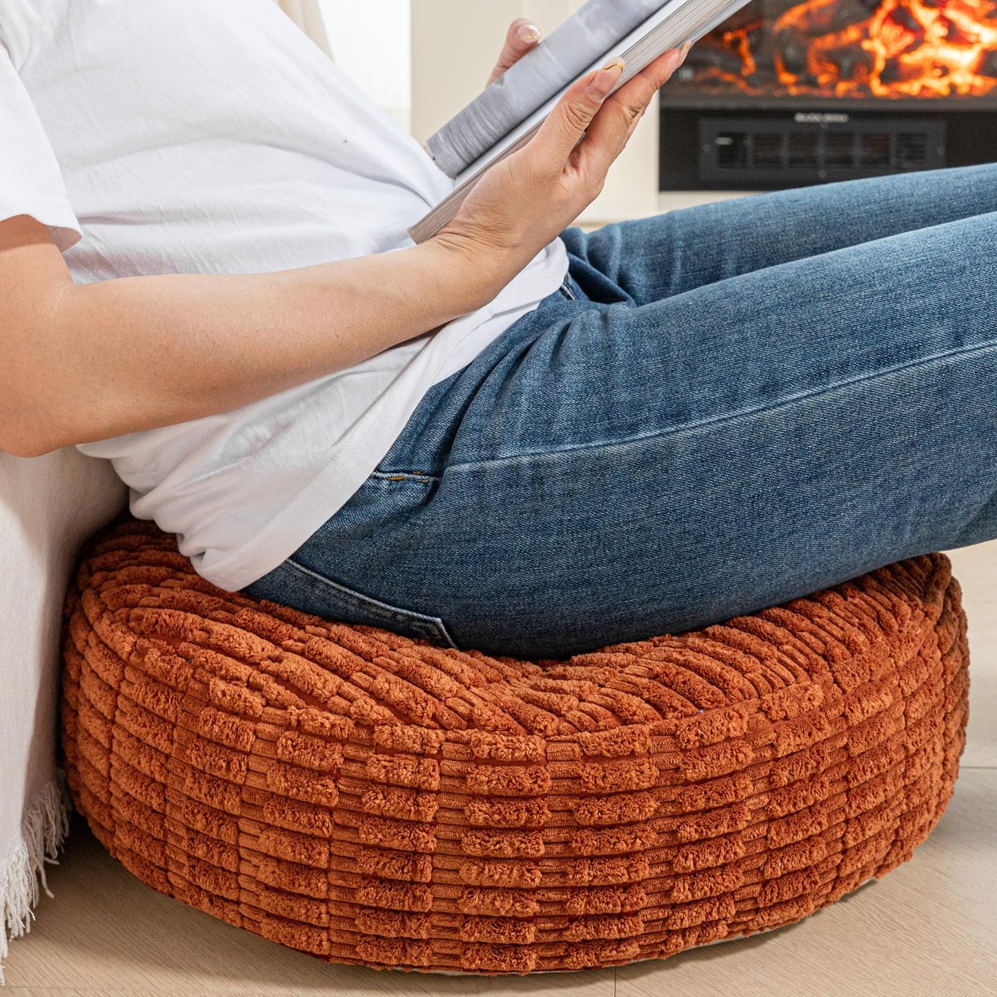 Asuprui Round Floor Pillow Soft Floor Cushion for Sitting Fur Meditation Pillow Premium Yoga Pillow for Living Room Bedroom Balcony Outdoor (Orange)