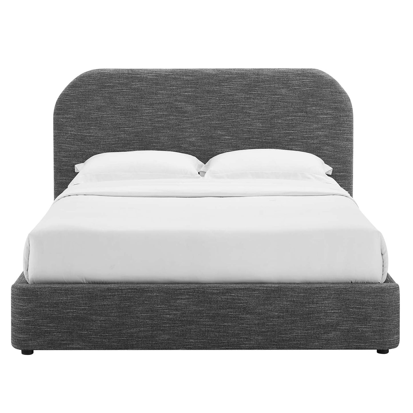 Modway Keynote Modern Queen Bed Frame with Curve Shaped Headboard in Heathered Weave Slate, Woven Heathered Fabric Upholstery, Queen Size Platform Bed, Soft Cloud Bed Frame, No Box Spring Needed