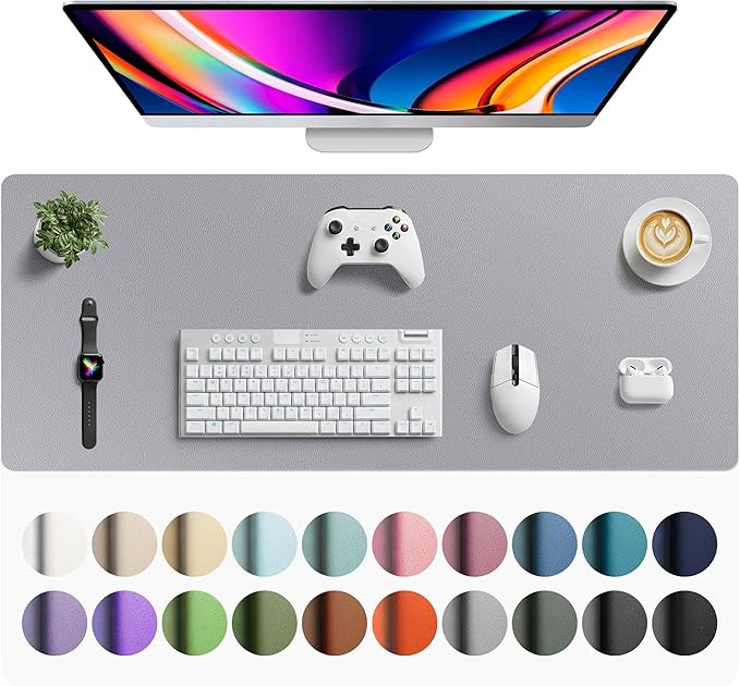 Aothia Faux Leather Desk Mat - Large Mouse Pad, Non-Slip PU Leather Blotter, Waterproof Writing Surface for Office and Home (Light Grey, 42" x 17")