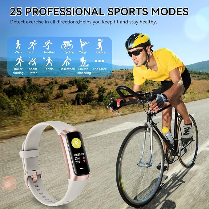 Fitness Tracker with 24/7 Heart Rate, Blood Oxygen Blood Pressure Sleep Monitor, Activity Trackers 5 ATM Waterproof,Step Calorie Counter Pedometer Health Smart Watch for Women Men (White)