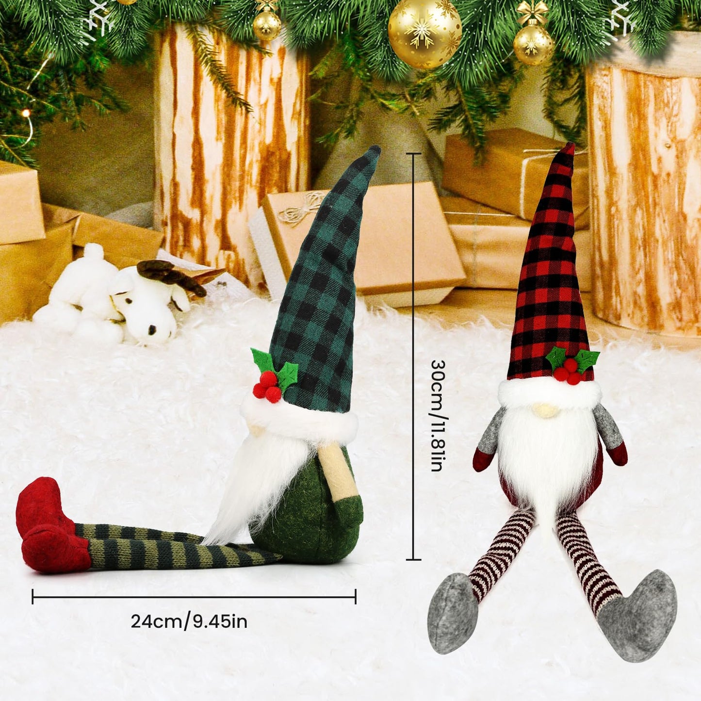 Teeker 3Pcs Christmas Gnomes Plush - Xmas Gnomes Santa Scandinavian Tomte Ornaments - Buffalo Check Plaid Christmas Doll - Xmas Decorations for Home, Office, Indoor for Women, Gnomes Lovers