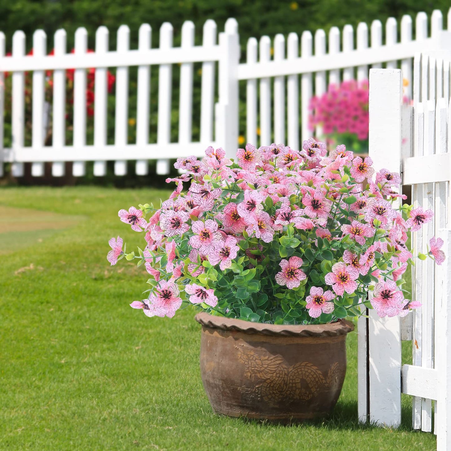 XEOLIAN 12 Bundles Artificial Flowers Outdoor UV Resistant Fake Plastic Plants Indoor Outside Hanging Plants Garden Porch Window Box Home Wedding Farmhouse Festive Shrub Decor (Pink)
