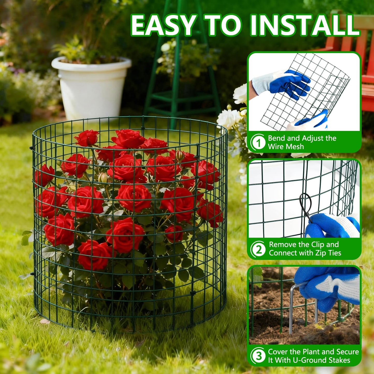 10 Pack Plant Protectors from Animals, 12''x12'' Metal Plant Cages for Outdoor Plants, Garden Plant Protector with Stakes & Zip Ties, Keep Rabbits Squirrels Out, Plant Cage for Flowers Vegetables