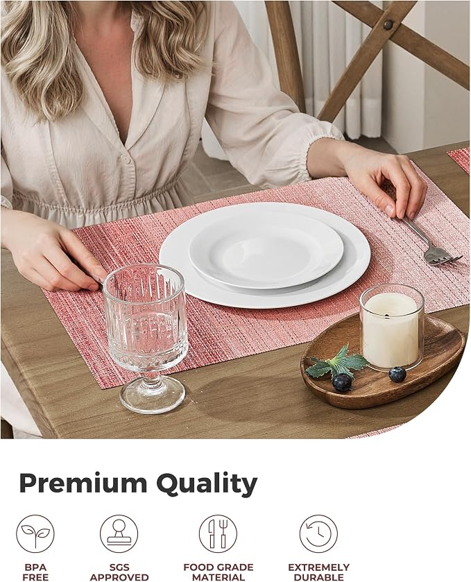 Leetaltree Gradient Pink Woven Placemats Set of 6 - Heat Resistant Non-Slip Place mats for Dining Table, Washable Durable PVC Vinyl Woven Table Mats(Gradient Pink, 6)