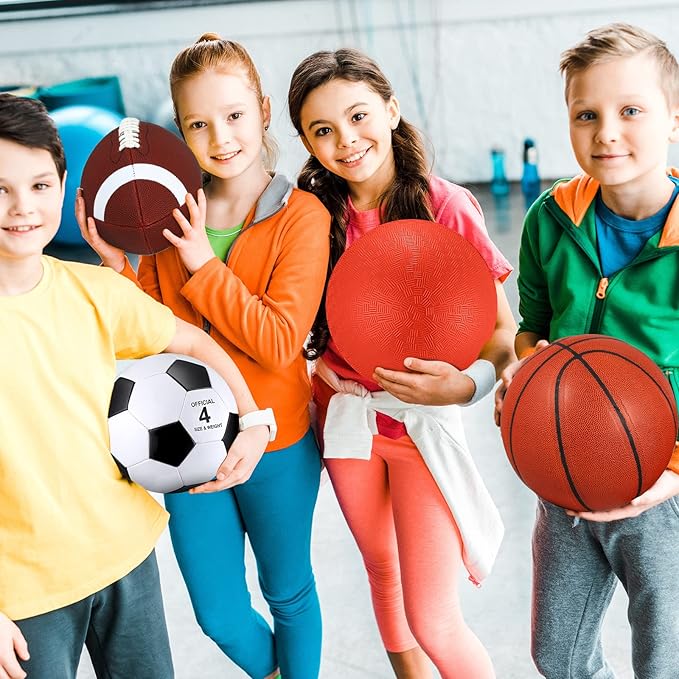 Leyndo 18 Pcs Sports Ball Set for Kids, Official Size Basketball Football Soccer Ball Playground Volleyball Baseball Outdoor Sport Equipment Bag and Pump Back to School Gift