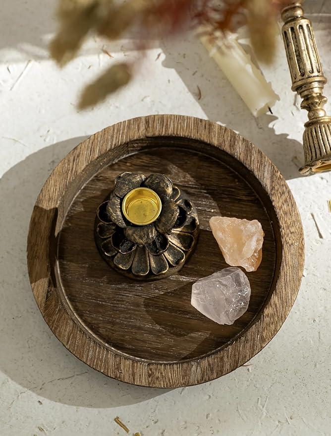 Hanobe Candle Plate Holder Tray: 7.9" Small Round Wood Decorative Candle Trays - Rustic Farmhouse CoffeeTable Decor - Candlestick Pillar Holder for Centerpiece Home Decor