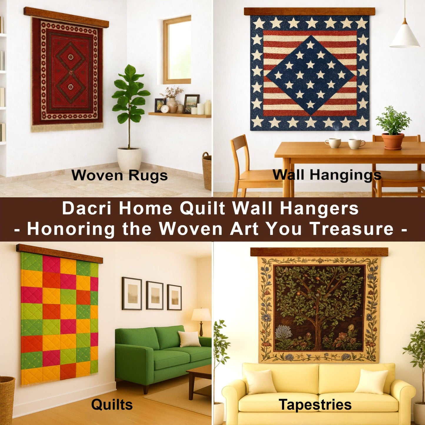 Dacri Home Quilt Hanger for Wall Display - 60 Inch Tapestry Hanger from Premium Teak Wood - Safe Mount Quilt Rack for Heavy Rugs, Tapestries, and Other Wall Hangings (60", Light Wallnut Stain)