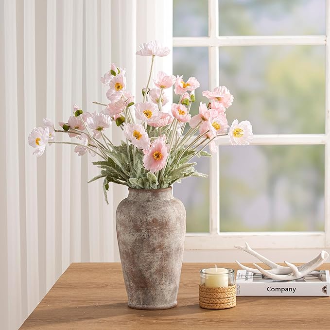 Ceramic Rustic Vase, Large Flower Vase Tall Farmhouse Decorative Vase Floral Pottery Vases for Home Decor Table Living Room Entryway Mantel Bedroom Bathroom Kitchen - 11 Inch Rustic