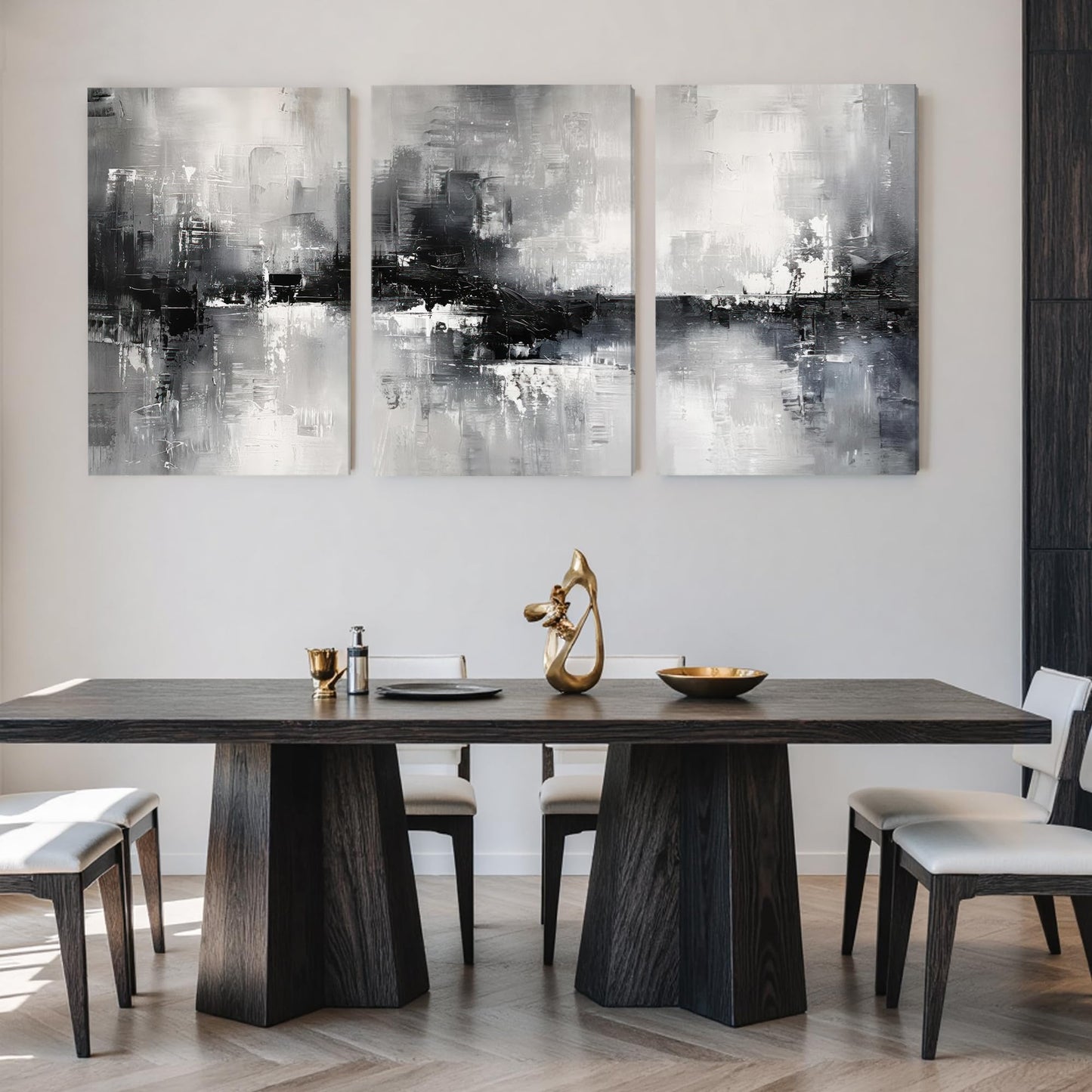 AVECCO 3 Pieces Large Black and White Abstract Wall Art, Modern Black and White Grey Canvas Wall Decor, Dark Contemporary Minimalist Art Prints for Bedroom Living Room Office Home Decoration 24x36 In