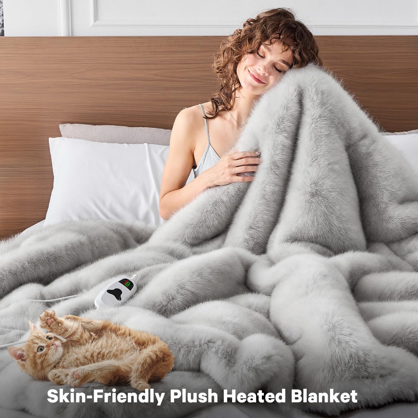 Heated Electric Blanket Throw,Octrot 50"X60" Faux Fur Heating Blanket Luxury Christmas Gifts Heavy Plush with 10 Heats Levels & 8 Hours Auto Off,Super Cozy Warm Fuzzy,Fluffy Decor Winter Warming,White