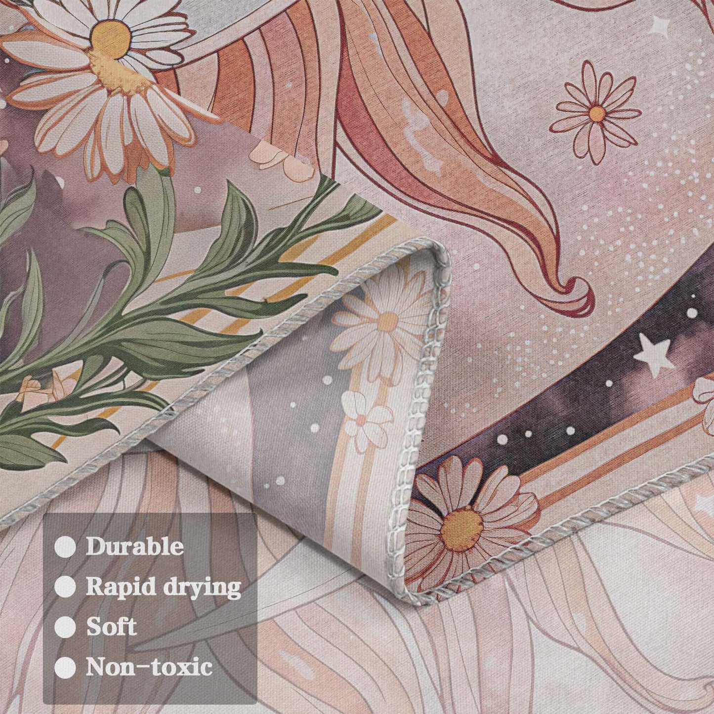 Neasow Sun Moon Daisy Tapestry, Boho Aesthetic Floral Wall Art, Pink Hippie Decor for Living Room Bedroom Home, 36x48 inches