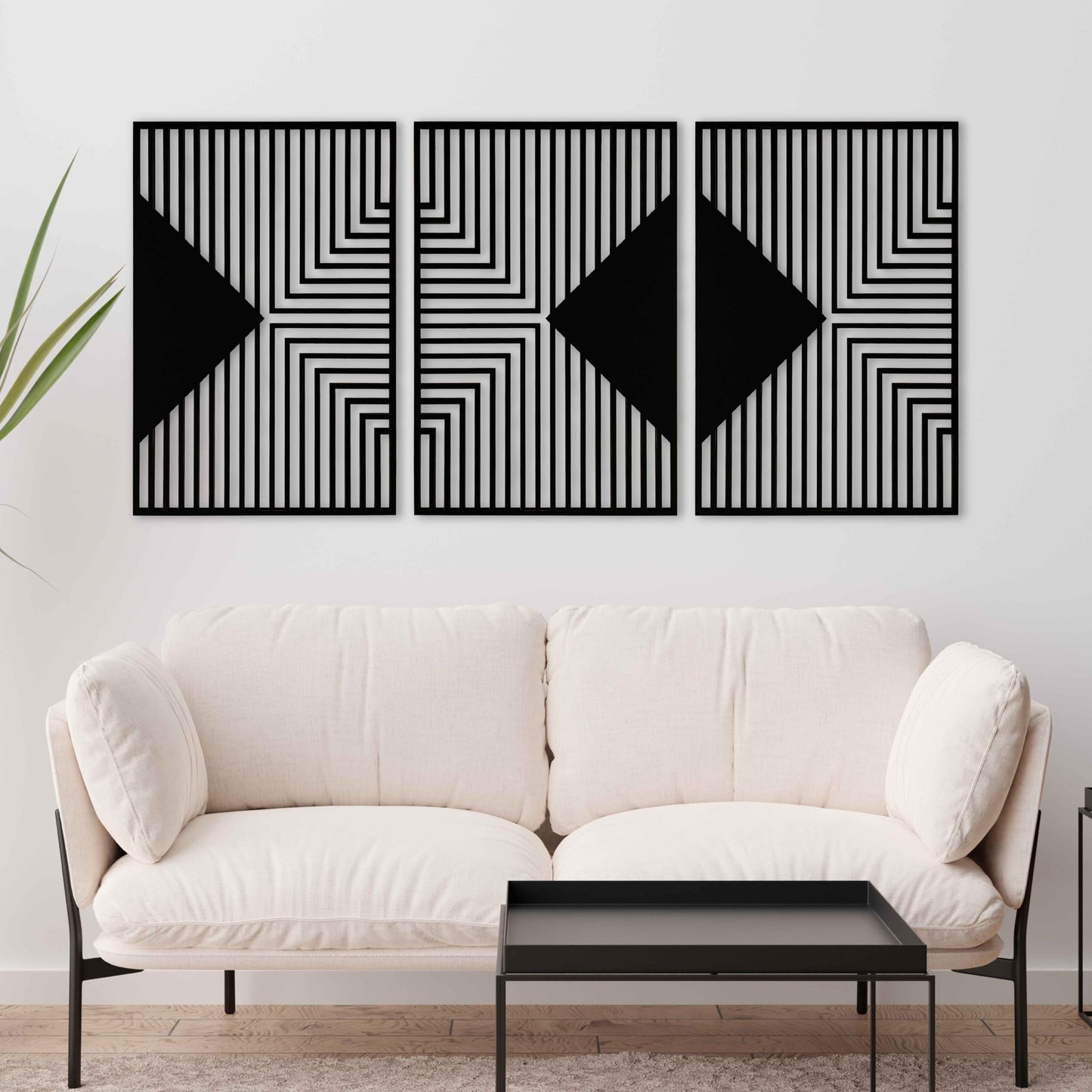Diamond Wood Wall Art Triptych, Art Deco Inspired Geometric Wooden Panels, Mid Century Modern Minimalist Decor, Large Housewarming Gift for Living Room and Bedroom