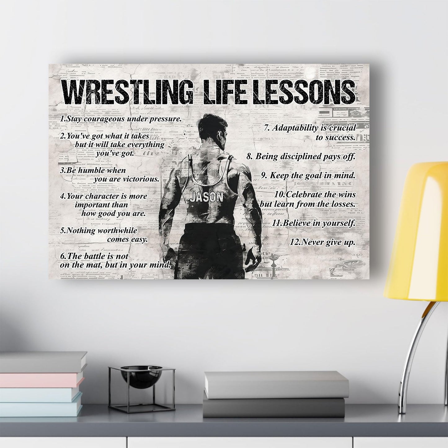 Wrestling Life Lessons, Personalized Motivational Wrestling Canvas Painting, Inspirational Quotes Wall Art Decor, Poster Gift For Wrestling Lovers