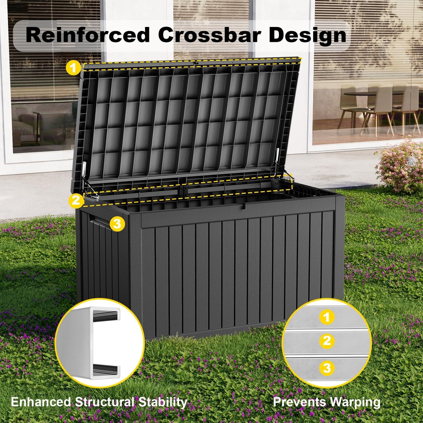 KFY 280 Gallon Large Outdoor Storage Box Waterproof, UV Resistant Resin Deck Box with Hydraulic Rod & Lockable Latch for Patio Furniture, Outside Storage Box for Garden Tools, Patio Cushions, Black
