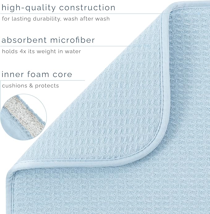 S&T INC. Dish Drying Mat, 16” x 18”, Absorbent Microfiber Kitchen Counter Mat, Dish Drying Pad for Dishes, Utensils, Pots and Pans, Large, Sky Blue