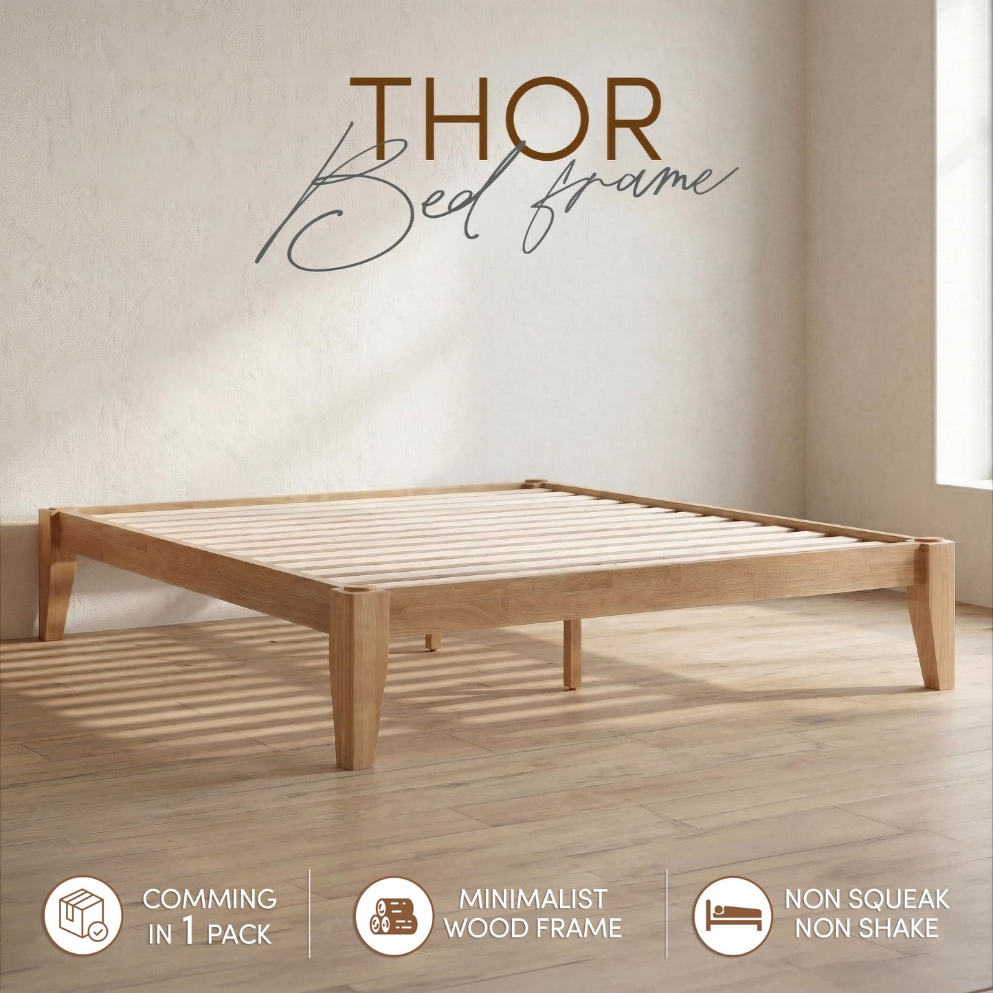 AllForWood Thor Premium Solid Wood Bed Frame Full, Japanese Joinery Bed Frame with Wood Slat Support, Platform Bed, No Box Spring Needed, Easy Assembly, Minimalist & Modern Style (Light Oak)