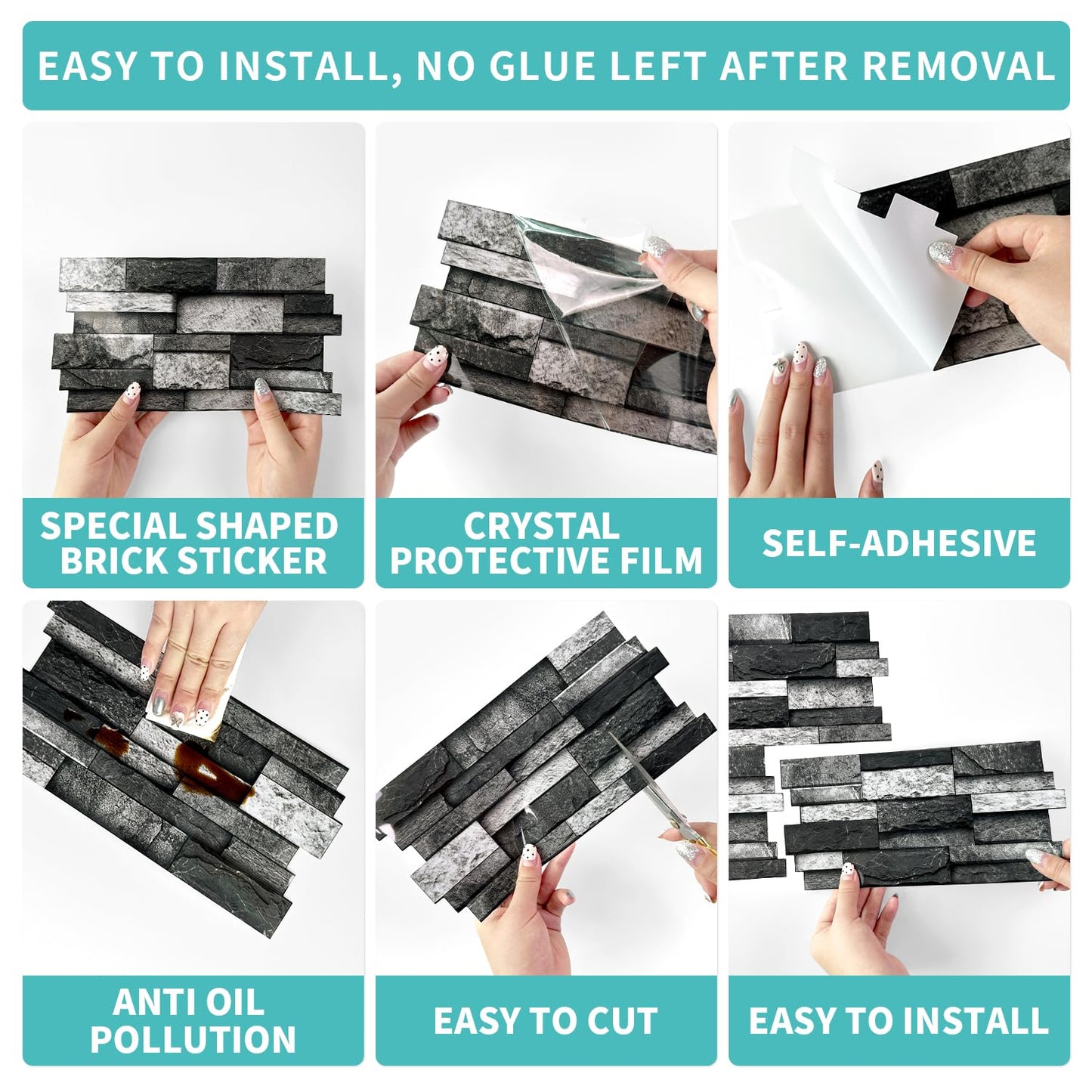 SiTiKi 36 Sheets Backsplash Vinyl Peel and Stick DIY Splicing Marble Self-Adhesive Tile Sticker for Kitchen and Bathroom Wall Decor (Black)