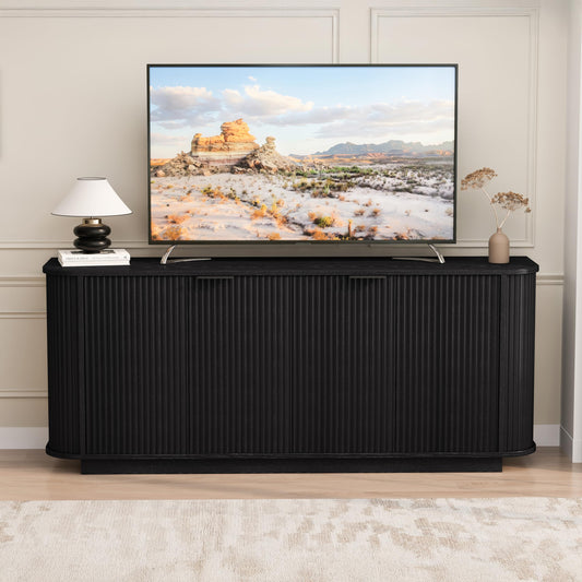 GDFStudio 63" Mid Century Modern Buffet Cabinet with Wavy Doors, Wood Sideboard Cabinet with Adjustable Shelves & 2 Doors, Storage Credenza Console Table for Dining Room Living Room Entryway, Black